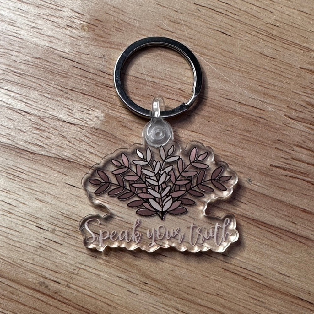 Speak Your Truth Acrylic Keychain Botanical Leaf Inspirational Bag Charm Clear